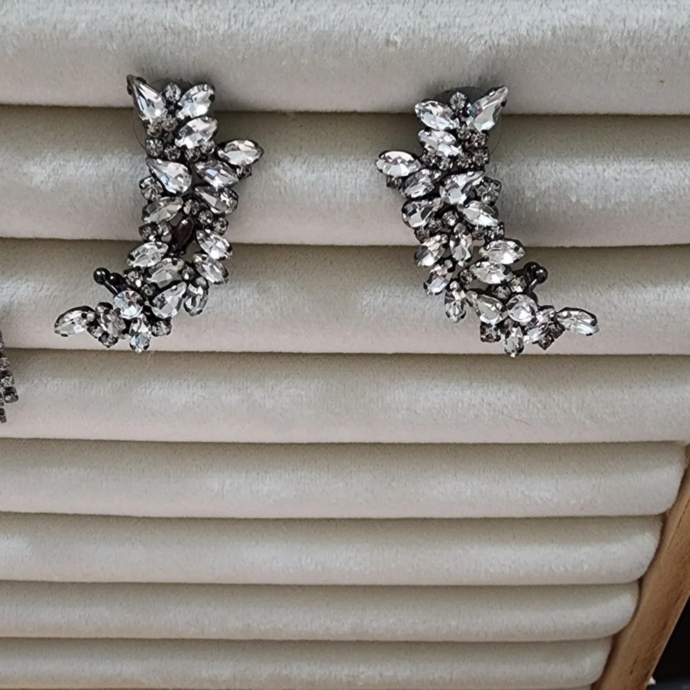 RHINESTONE CRESCENT CLIMBER SCREW BACK EARRINGS and CZ Dangle Post Earrings